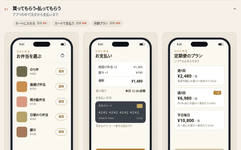 機能の見本の一覧画面